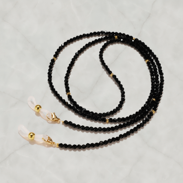 Chaîne à lunettes Nocturne perles noires facettées - Maison Lunetik