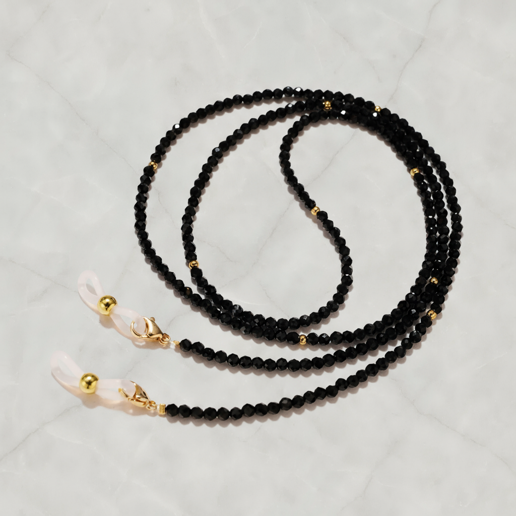 Chaîne à lunettes Nocturne perles noires facettées - Maison Lunetik