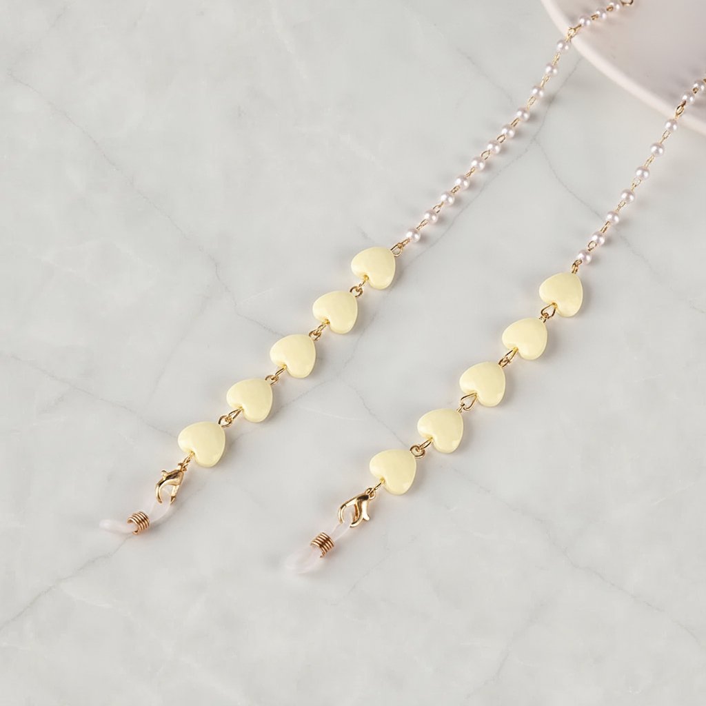 Chaîne lunettes Douceur cœurs ivoire tendresse lumineuse - Maison Lunetik