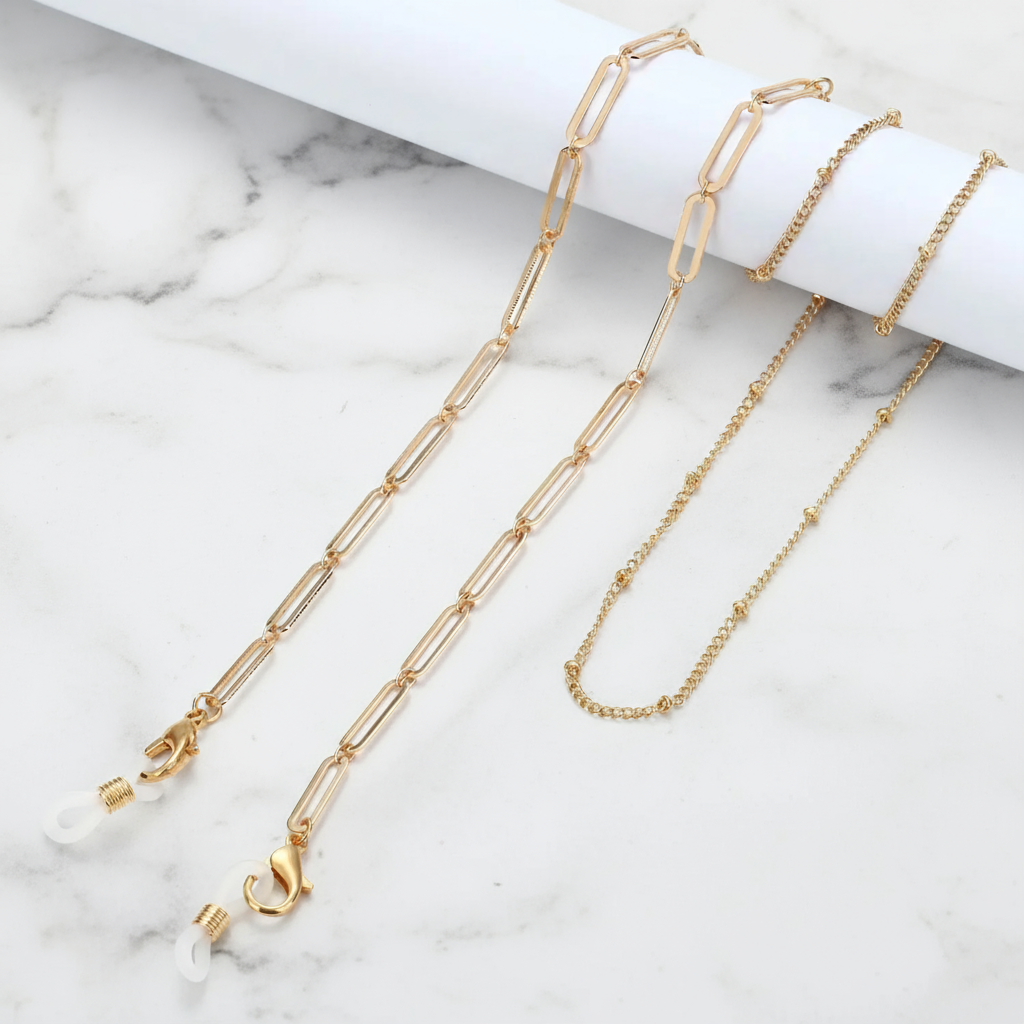 Chaîne lunettes Duo double dorée maillons architecturale - Maison Lunetik