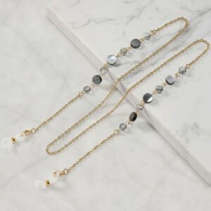 Chaîne lunettes Élégance dorée perles cristal - Maison Lunetik