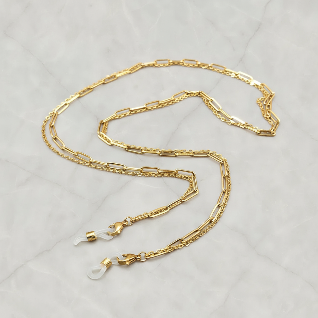Chaîne pour lunettes Essentielle dorée maillons rectangulaires - Maison Lunetik