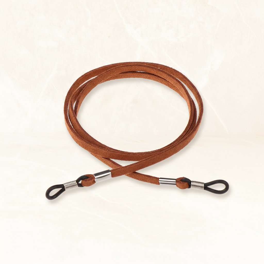 Cordon de lunettes marron Authentique en simili cuir lisse - Maison Lunetik