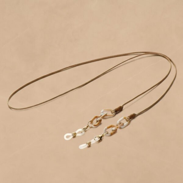 Cordon lunettes beige Élégance maillons acétate marbrés dorés - Maison Lunetik