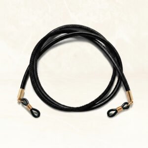 Cordon pour lunettes Classique cuir PU texturé noir finitions dorées - Maison Lunetik