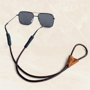 Cordon sport lunettes Craft cuir marron cousu artisanal - Maison Lunetik