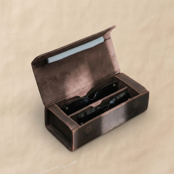 Mallette rangement lunettes cuir véritable Duo Rétro premium artisanal - Maison Lunetik