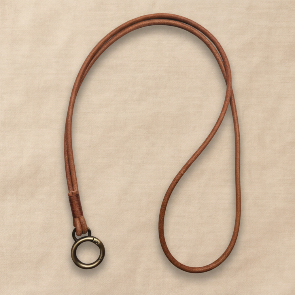 Tour de cou cuir brun avec anneau vintage Horizon polyvalent - Maison Lunetik